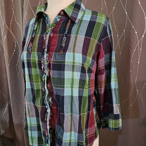 Lemon Grass Studio Womens Button Down Plaid Shirt Size L Long Sleeve 100% Cotton - Picture 1 of 7